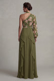 Eucalyptus One Shoulder Floral Halter A Line Ruffled Mother of the Bride Dress