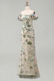 Dusty Sage Off the Shoulder Mermaid Sequin Mother of the Bride Dress with 3D Flowers