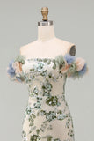 Off the Shoulder Mermaid Dusty Sage Sequin Mother of the Bride Dress with 3D Flowers
