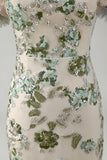 Off the Shoulder Mermaid Dusty Sage Sequin Mother of the Bride Dress with 3D Flowers