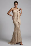 Champagne Mermaid One Shoulder Appliqued Mother of the Bride Dress
