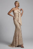 Champagne Mermaid One Shoulder Appliqued Mother of the Bride Dress