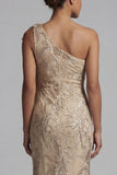 Champagne Mermaid One Shoulder Appliqued Mother of the Bride Dress