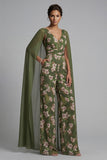 Eucalyptus V Neck Floral Mother of the Bride Jumpsuit with Cape