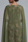 Eucalyptus V Neck Floral Mother of the Bride Jumpsuit with Cape