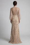 Champagne High Neck Mermaid Appliqued Mother of the Bride Dress with Bow