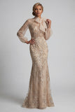 Champagne High Neck Mermaid Appliqued Mother of the Bride Dress with Bow