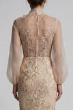 Champagne High Neck Mermaid Appliqued Mother of the Bride Dress with Bow