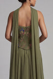 Olive Strapless A Line Appliqued Mother of the Bride Dress with Scarf