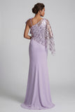 Lilac Sequin Mermaid One Shoulder Mother of the Bride Dress with Cape