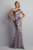 Sparkly Vintage Mauve Long Beaded Mermaid Mother of the Bride Dress with Ruffles