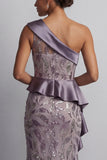 Sparkly Vintage Mauve Long Beaded Mermaid Mother of the Bride Dress with Ruffles