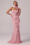 Pink Strapless Mermaid Floral Long Mother Of the Bride Dress