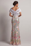 Sparkly Silver Floral V-Neck Sequin Mermaid Long Mother Of the Bride Dress