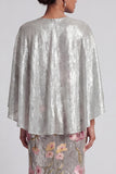 Sparkly Floral Silver Sequin Mermaid Long Mother Of the Bride Dress with Cape