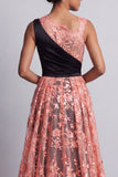 Watermelon and Black Mermaid Ruched Long Mother Of the Bride Dress with Cape