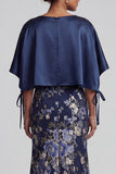 Navy Floral Mermaid Long Mother Of the Bride Dress with Cape