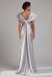 Sparkly Silver Floral Sequin Mermaid Long Mother Of the Bride Dress with Cape
