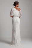 Sparkly White Beaded Mermaid One Shoulder Long Mother Of the Bride Dress