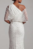 Sparkly White Beaded Mermaid One Shoulder Long Mother Of the Bride Dress