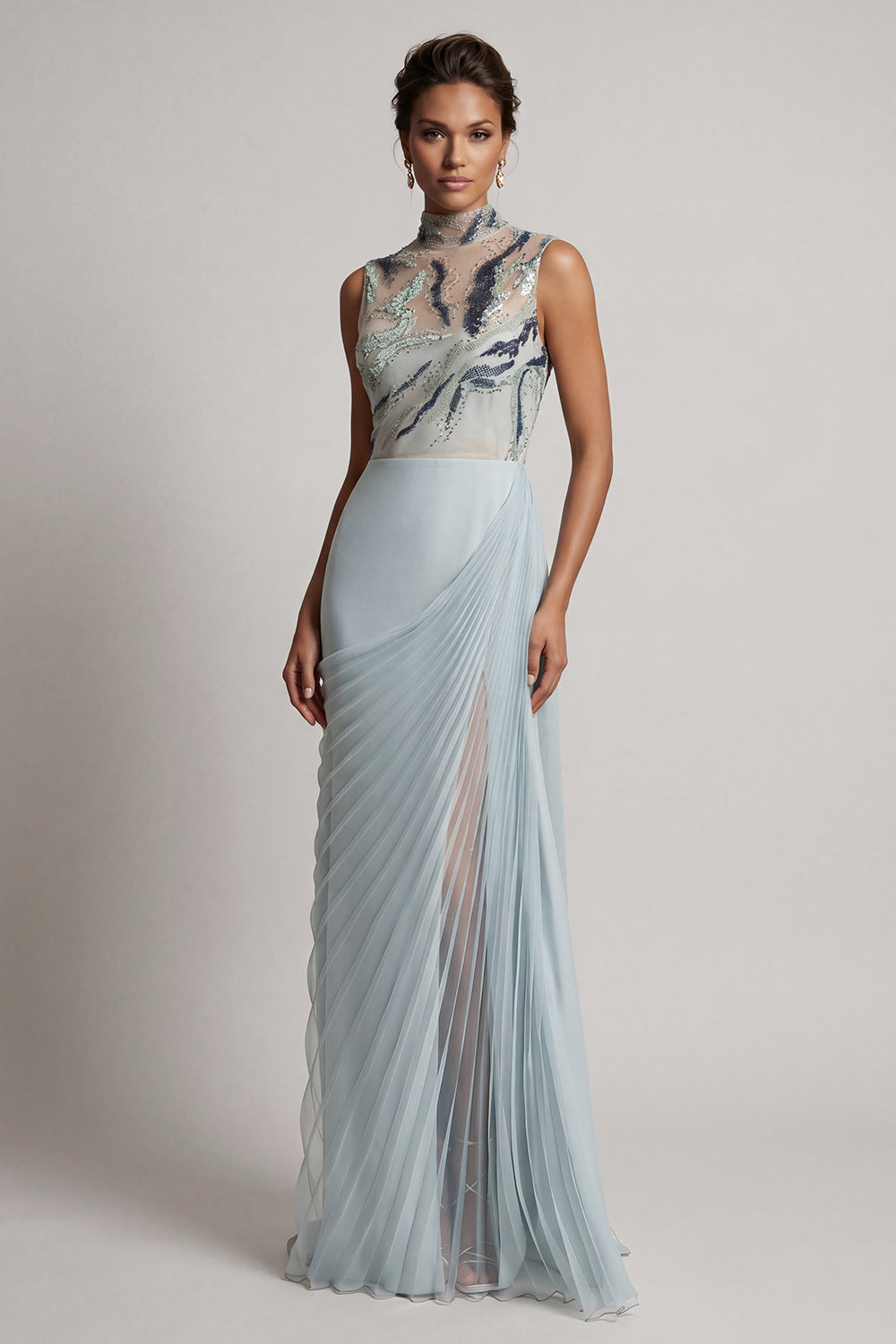 high neck dusty blue dress KissProm