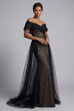 Black Plaid Beaded Mermaid Long Mother Of the Bride Dress with Cape