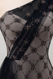 Black Plaid One Shoulder Mermaid Long Mother Of the Bride Dress with Ruffles