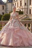 Off the Shoulder Ball Gown Blush Ruffled Princess Quinceanera Dress