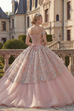 Off the Shoulder Ball Gown Blush Ruffled Princess Quinceanera Dress