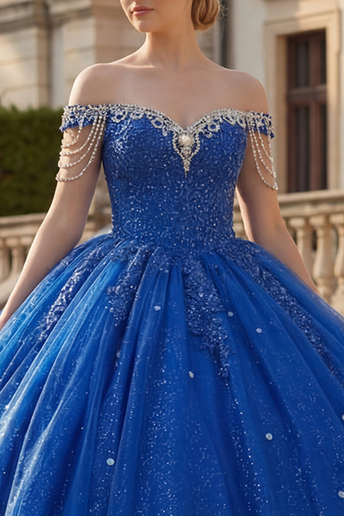 ZAPAKA Women Ball Gown Quinceanera Dress Off the Shoulder Royal Blue