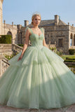 Ball Gown Mint Green Corset Tiered Princess Quinceanera Dress