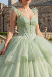 Ball Gown Mint Green Corset Tiered Princess Quinceanera Dress
