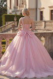 Pink Ball Gown One Shoulder Appliqued Ruched Quinceanera Dress