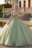 Ball Gown Mint Green Halter Neck Corset Glitter Quinceanera Dress
