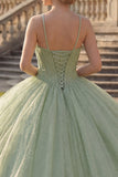 Ball Gown Mint Green Halter Neck Corset Glitter Quinceanera Dress