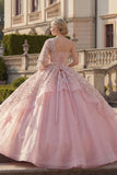 Ball Gown Pink One Shoulder Beaded Ruffled Quinceanera Dress