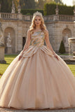 Sparkly One Shoulder Sequins Ball Gown Champagne Quinceanera Dress