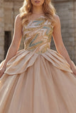 Sparkly One Shoulder Sequins Ball Gown Champagne Quinceanera Dress