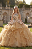 Sparkly One Shoulder Ball Gown Sequins Champagne Quinceanera Dress with Ruffles