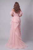 Off The Shoulder Pink Ruffled Pageant Dress with Side Cape