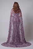 Purple Mermaid Sequin Pageant Dress with Cape