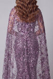 Purple Mermaid Sequin Pageant Dress with Cape