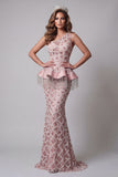 One Shoulder Blush Mermaid Sequin Pageant Dress with Tassel