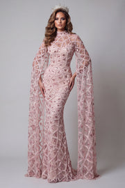 High Neck Blush Sequin Mermiad Pageant Dress