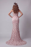 One Shoulder Blush Sequin Pageant Dress with Tassel