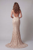 Champagne Sequin Mermaid V Neck Pageant Dress