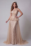 One Shoulder Champagne Sequin Mermiad Pageant Dress with Cape