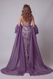 Halter Purple Mermaid Pageant Dress with Cape