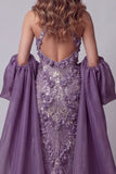 Halter Purple Mermaid Pageant Dress with Cape