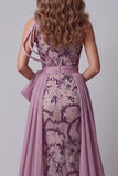 Vintage Mauve One Shoulder Sequin Mermaid Bowed Pageant Dress